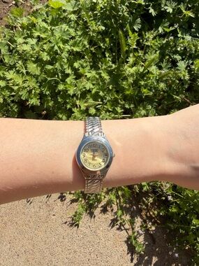 Silver-Tone Women's Analog Watch with Gold Dial